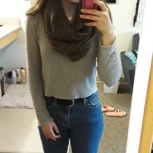 Brown knit infinity scarf